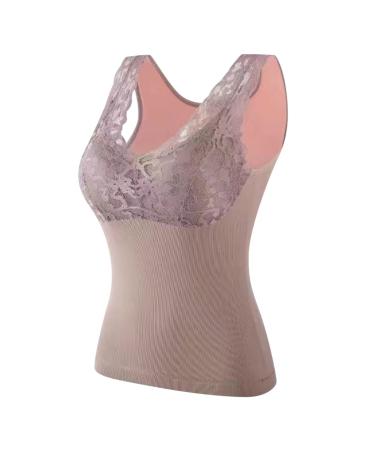 Women Solid Top Shirt Space V-neck trim padded vest thermal underwear plus velvety base shirts sexy slim vest lady outfit dress pink unit size