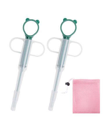 KVBUCC 2pcs Pet Pill Dispenser with 1pc Storage Bag Medication Feeder Pill Syringe Pill Ejector Feeder Tool for Cats Dogs Birds (Green)