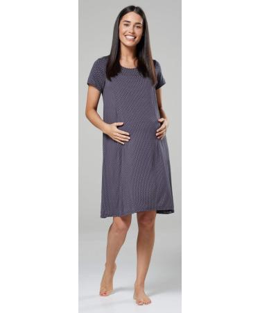 Happy Mama Labor Delivery Hospital Gown Breastfeeding Maternity 434p 14-16 Graphite with Dots - Women's Stylish and Functional Design - Buy Online on SooperMarket.com