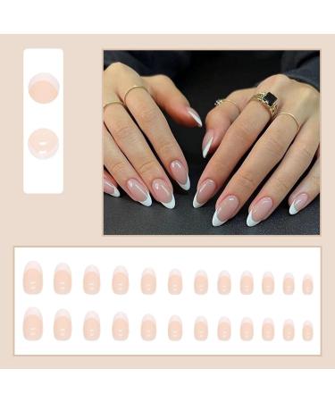 JUSTOTRY 24 Pcs Oval Short White French False Nails with Glue - Glossy Almond Stick on Nails for Women - Buy Online on SooperMarket.com