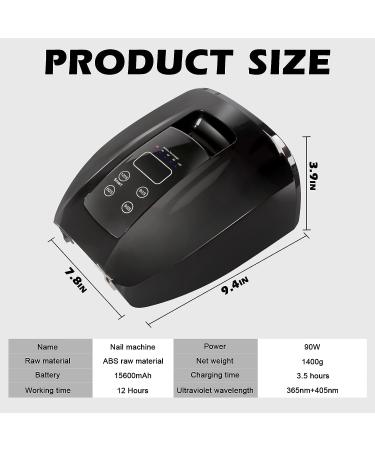 90W Professional Wireless UV LED Nail Lamp Gel Curing Dryer with 45 Beads and LCD Display - Black - Buy Online on SooperMarket.com