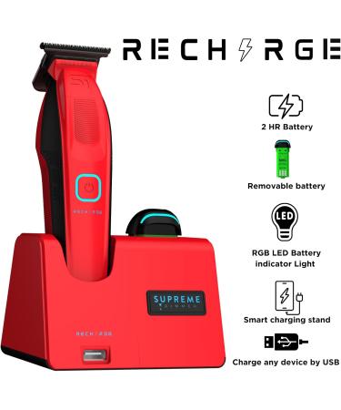 Supreme Trimmer Recharge Zero Gap Trimmer for Barbers | 7500+ RPM Removable Battery Smart USB Charging Stand + iPhone/Android Charging | ST777 Red - Buy Online on SooperMarket.com