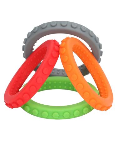 4PC Baby Biting Rings - Silicone Chicken Teething Toys - Red Orange Gray Green - Dishwasher & Fridge Safe - Ideal for Boys & Girls - Buy Online on SooperMarket.com
