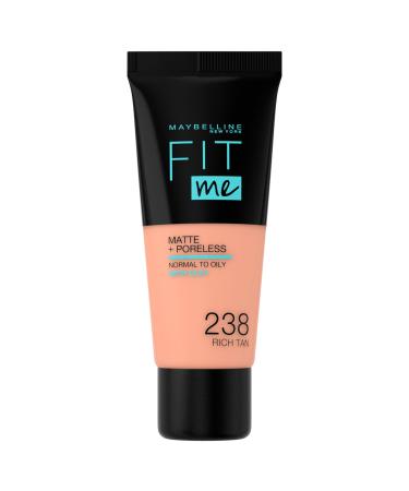 Maybelline New York Fit Me!Matte & Poreless Make-up No. 238 Rich Tan liquid make-up adapts to the skin tone moisturizing matting light to medium coverage 30 ml 1 pieces 30 ml (1 Pack) No. 238 Rich Tan