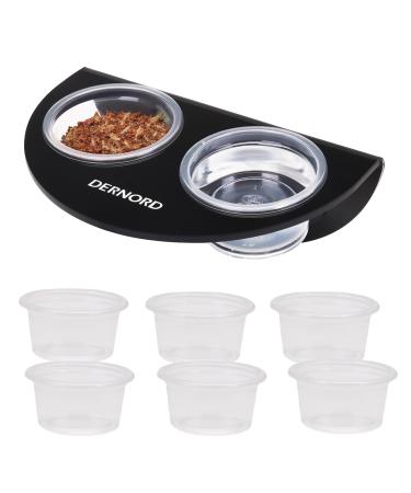 DERNORD Crested Gecko Feeding Ledge with 6 Pack Water Bowl Reptile Vivarium Strong Magnetic Food Dish for Lizard Bearded Dragon Black Black Feeding Ledge