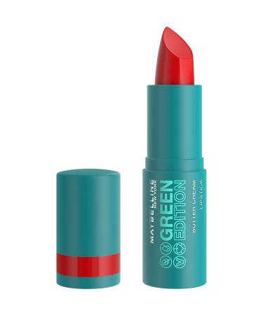 Maybelline Green Edition Butter Cream High-Pigment Bullet Lipstick  Rainforest  Bright Red  0.12 oz