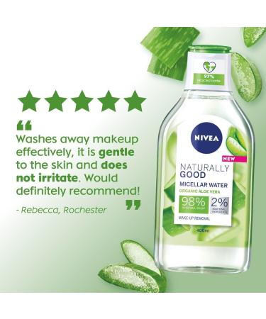 NIVEA Naturally Good Micellar Water (400ml) Natural Micellar Cleansing Water with Aloe Vera Fragrance Purifying Makeup Remover Soothing Face Wash 99% Natural (Packing may vary). Aloe Vera 400 ml (Pack of 1) - Buy Online on SooperMarket.com