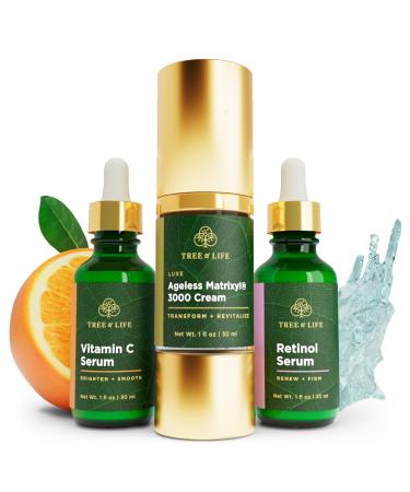 Tree of Life Rejuvenation Pack with Vitamin C Serum + Retinol Serum + Luxe Ageless Matrixyl 3000 Cream Tighten and Lift Trio 3 count x 1oz