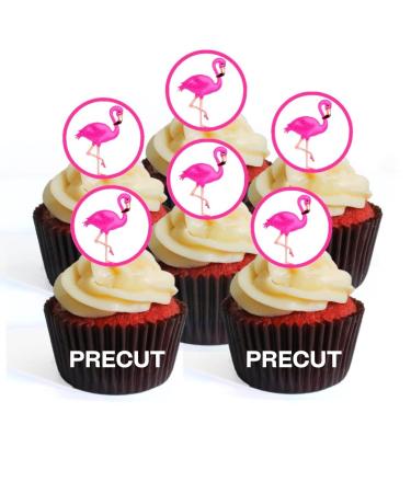 24 Flamingo's Edible PREMIUM THICKNESS SWEETENED VANILLA Wafer Rice Paper Cupcake Toppers/Decorations PRECUT
