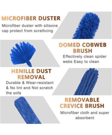 Microfiber Feather Duster 5PCS Set | Washable Cobweb Dusters with 100 Extension Pole | Bendable Telescopic Duster for High Ceilings, Fan Blades, Furniture, and Cars - Blue - Buy Online on SooperMarket.com