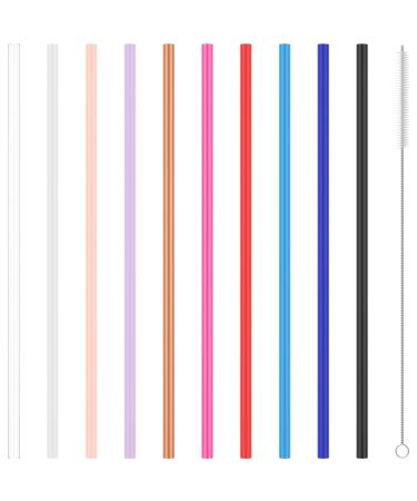 SHASUXTING 10 Pack Reusable Straws with Clearing Brush 12in Long Replacement Straws 10 Colors Tumblers Straw Replacement Food Grade Reusable Plastic Straws Durable for 40oz Tumblers Mugs Half Gallon J