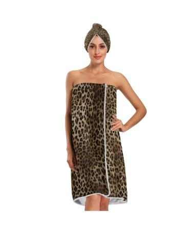 Blueangle Vintage Leopard Print Towel Wrap with Dry Hair Cap & Headband for Women Women s Shower & Bath Wrap with Adjustable Closure