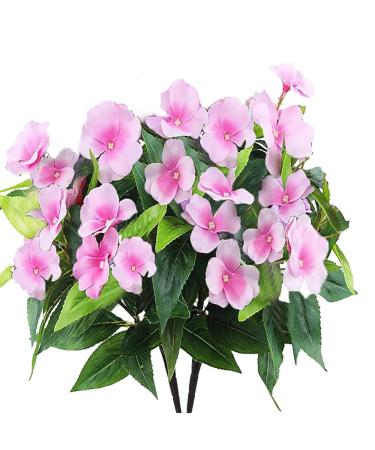 FERIAL Artificial Impatiens Bouquet Faux Impatiens Bushes Pink for Patio Lawn Garden Wedding Photo Outdoors Pot Hanging Basket Porch Decoration Purplepink