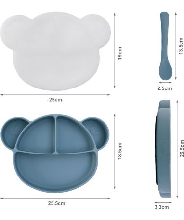 Silicone Baby Suction Plate with Lid and Spoon - Kid Divided Weaning Plate in Blue | BPA Free & Dishwasher Safe - Children's Dinnerware Set - Buy Online on SooperMarket.com