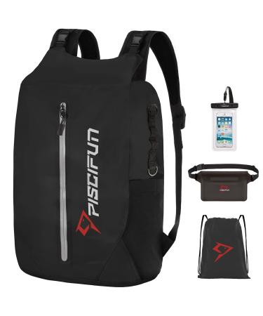Piscifun LT Dry Bag Waterproof Floating Dry Backpack Lightweight Waterproof Dry Bag With Waist Pouch And Phone Case For Kayaking Camping Beach Boating & Swimming For Men & Women 10L 20L 30L 40L Black 20L