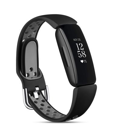 Maledan Compatible with Fitbit Inspire 2 Bands for Men and Women, Soft Silicone Waterproof Breathable Sport Band Replacement Wristbands with Holes for Inspire 2 Fitness Tracker, Black/Gray, Small Small(5.5"-7.9") Black/Gray
