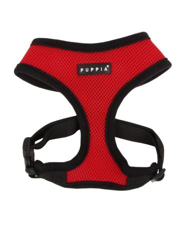 Puppia Soft Dog Harness No Choke Over-The-Head Triple Layered Breathable Mesh Adjustable Chest Belt and Quick-Release Buckle M (Neck: 12", Chest: 16"-22") Red