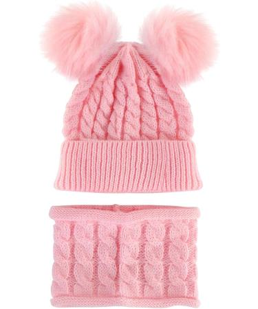 CheChury Toddler Hat and Scarf Set - Baby Knit Pom Beanie Cap with Circle Loop Scarf - Pink (1-3 Years) - Buy Online on SooperMarket.com