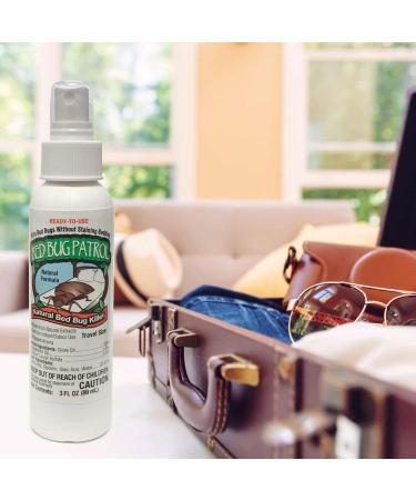 Bed Bug Spray by Bed Bug Patrol - All Natural Bed Bug Killer - Bed Bug Travel Spray - Child & Pet Safe - Plant Based - Non-Toxic - TSA Approved - Recommended for Hotels  AirBnB  RV  Rideshare  Suitcase  Luggage - 3oz Travel Spray 3oz (Travel) - Buy Online on SooperMarket.com