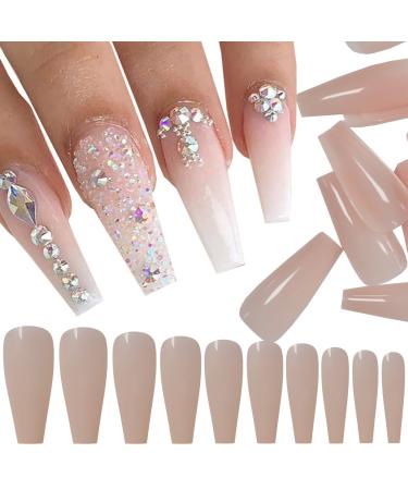 LuckForever 500pc Painted Coffin Press on Nails Full Cover Beige Nude False Nails Ballerina Shaped Acrylic Nail Tips Women Teen Girls Decor for Salon and Home DIY (Nude)