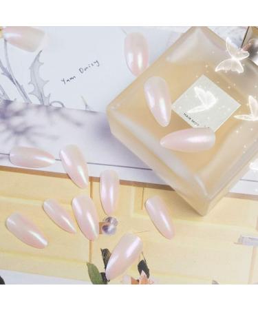 Pink Press on French Medium Coffin Fake Nails 24PCS - Glossy Wedding Party Acrylic Ballerina False Nails for Women & Teen Girls (Pearl Pink) - Buy Online on SooperMarket.com