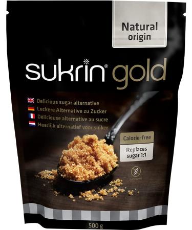 Sukrin Gold - Natural Brown 1:1 Sugar Substitute with Erythritol and Stevia Zero Calorie Sweetener for Keto and Low Carb Diets 500 g 500 g (Pack of 1)