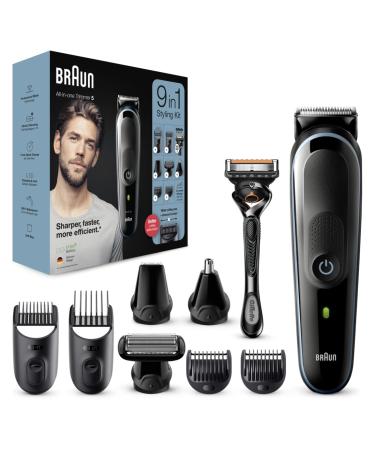 Brown multi-grooming kit 5 9-in-1 beard trimmer and hair clipper/haircutor for hair removal men for face head body hair 7 attachments gift man MGK5380 black/blue