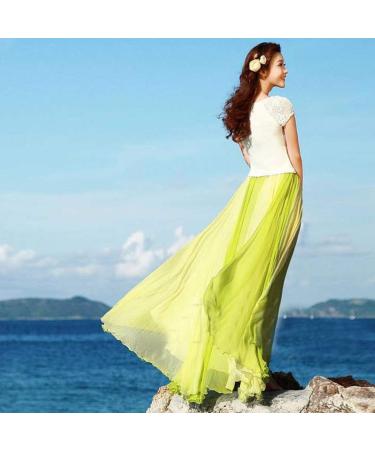 Sanahy Women's Chiffon Gradient Long Maxi Skirt - Green | Elastic Pleated Beach Full/Ankle Length Skirt - Buy Online on SooperMarket.com