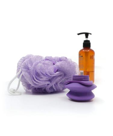 Grand Fusion Exfoliating Loofahs for Men and Women - Pack of 3 Purple Body Scrubbers with Liquid Soap Dispensing Feature - Compatible with Your Favorite Body Wash - Convenient Hanging Loop - Buy Online on SooperMarket.com