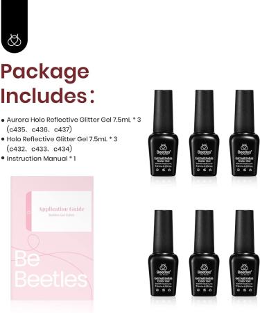 Beetles Reflective Glitter Gel Nail Polish Kit - 6 Holographic Colors for Sparkling Manicures - Buy Online on SooperMarket.com