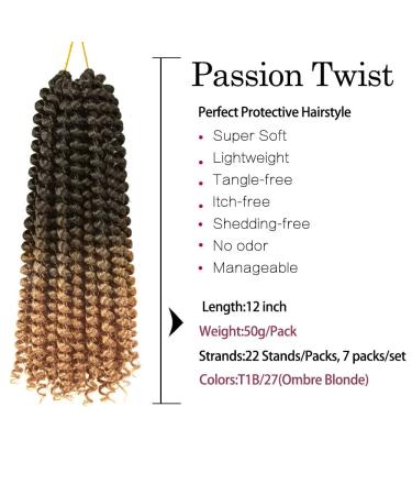 Passion Twist Hair Extensions - 12 Inch Crochet Braids (7 Pack) | T1B-27# | Bohemian Style | International Shipping Available - Buy Online on SooperMarket.com