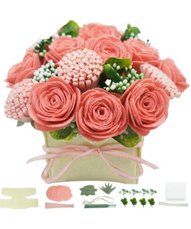 BAZIMA DIY Felt Flower Art Craft Kit DIY Pink Rose and Carnation Bouquet Kit  Floral Gifts Beginner Craft Kit Arrange Pre-Cut Felt Flowers and Foliage