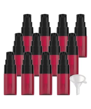 ZEOABSY 12 Pieces 10 ml Red Lotion Bottles with Black Pump 10ml Empty PET Plastic Lotion Pump Bottle Cosmetic Gel Travel Container for Cosmetic Make up Cleaning + 2 x Funnel Red 10ml