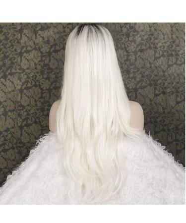 SHIYID Women s White Long Synthetic Lace Front Wig - Natural Straight Wig with Dark Roots & Middle Parting - Buy Online on SooperMarket.com