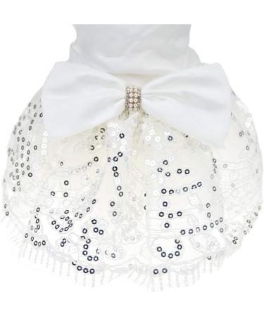 FLAdorepet Sparkling Rhinestone Dog Wedding Party Dress Tutu Skirt Luxury Lace Bow Dress Bride Costume For Small Dog Pet Apparel (S White) S White - Buy Online on SooperMarket.com