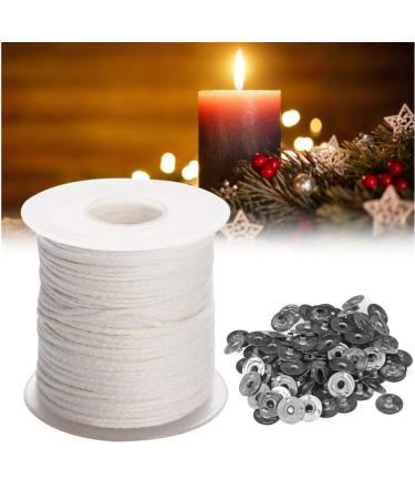 Candle Wicks- Natural Cotton Candle Wick Core 200ft/Roll with 100 Pcs Metal Wick Sustainers Tabs Soy Wax Candle Wicks DIY Craft Candles Making Supplies Kit