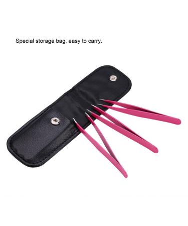 3-Piece Stainless Steel Tweezers Set - Flat Lace & Sloping Tips for Eyebrows & Facial Hair Removal - Rose Red - Perfect for Home & Gift - Buy Online on SooperMarket.com