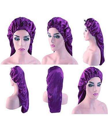 Shop Ladaypoa Long Satin Hair Hood for Girls | 2-Piece Silky Sleeping Hat Set - Extra Large Black & Purple Satin Sleeping Cap - Buy Online on SooperMarket.com
