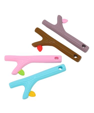 Silicone-baby bite ring toys baby-bite ring straw in food quality flexible chewy 4 pieces for toddlers for massage chewing gum