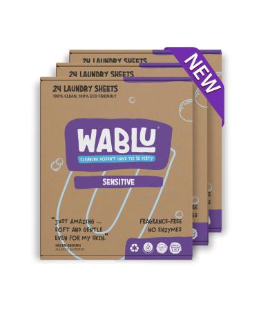 WABLU Non-Bio Laundry Sheets for sensitive skin and fabrics | Fragrance Free Hypoallergenic | Multipack | Planet friendly alternative to capsules pods and liquid detergent | 72 wash loads
