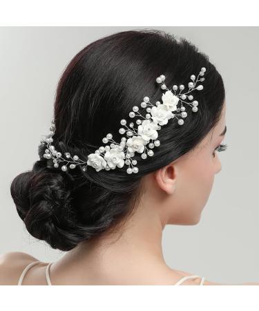 Foyte Hair Comb Pearl & Alloy Silver Women's Bridal Hair Accessories for Wedding Party