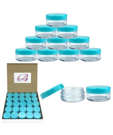 (Quantity: 50 Pieces) Beauticom 5G/5ML Round Clear Jars with Teal Sky Blue Lids for Scrubs Oils Toner Salves Creams Lotions Makeup Samples Lip Balms - BPA Free