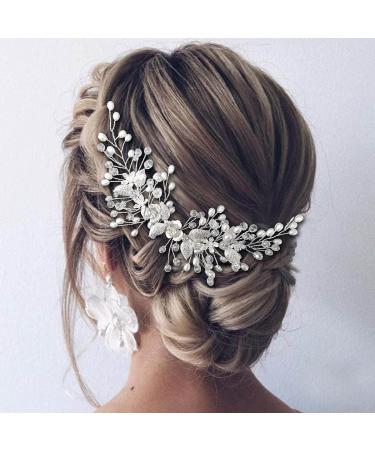 Easedaily Silver Flower Leaf Bridal Hair Vine Headpiece with Pearls - Wedding Hair Accessories for Women and Girls - Buy Online on SooperMarket.com