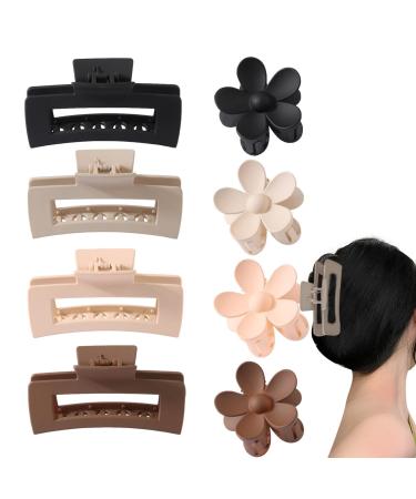 Claw Hair Clips | Rectangle Flower Shape Hair Clips Set of 8 Claw Hair Accessories Comfortable Anti-Slip Stable Hair Hold for Thin Thick Curly Hair