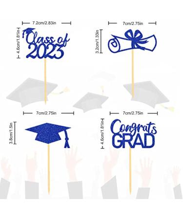 JINGLING Graduation Cake Toppers 24 Piece Graduation Cupcake Toppers Glitter Class of 2023 Graduation Caps Cupcake Picks for Party Cake Decorations Blue - Buy Online on SooperMarket.com
