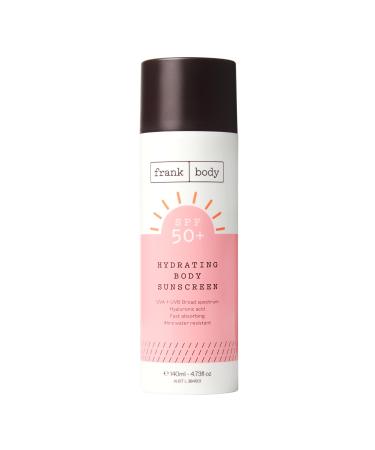 Frank Body SPF50+ Hydrating Body + Facial Sunscreen | Vegan & Cruelty- Free | UVA & UVB Broad Spectrum Sunscreen | Oxybenzone- Free | Hyaluronic Acid Vitamin E & Aloe Vera (4.73 fl oz/ 140mL)