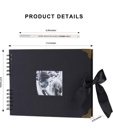 OLAI Scrapbook Photo Album 80 Pages DIY Craft Paper Book Set + Metal Pen - Black | Anniversary Wedding Graduation Travel Album - Buy Online on SooperMarket.com