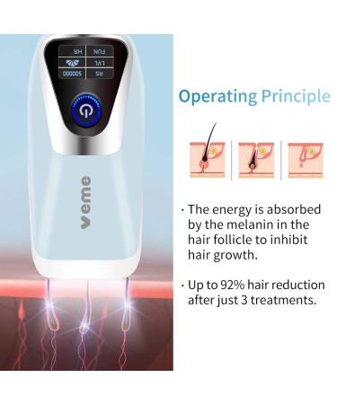 VEME IPL Hair Removal Device for Women - Permanent, Painless Hair Remover with 5 Energy Levels - 500,000 Flashes - Blue & White - Buy Online on SooperMarket.com