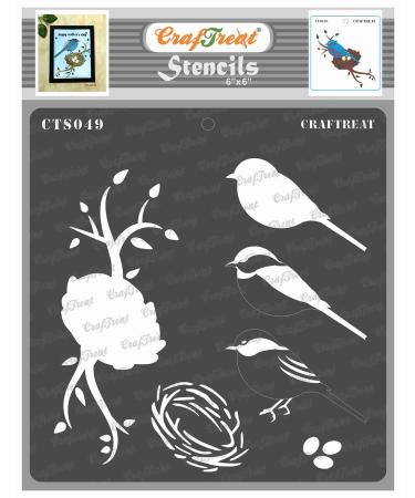 CrafTreat Layered Bird and Nest Stencils for Painting on Wood  Canvas  Paper  Fabric  Floor  Wall and Tile - Bird and Nest - 6x6 Inches - Reusable DIY Art and Craft Stencils - Bird and Nest 6X6