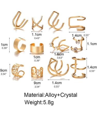 Diarypiece 12 Pcs Retro Advanced Sense Ear Bone Clip Without Pierced Metal Ear Cuff Jewelry Metal alloy - Buy Online on SooperMarket.com